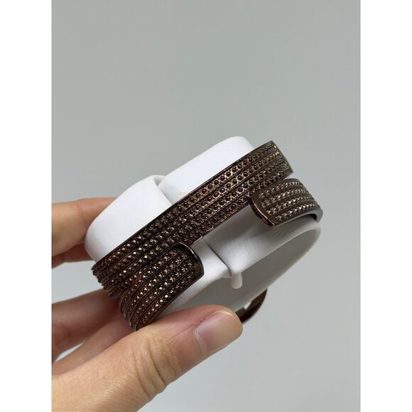 VTG Rhinestone Women Cuff Watch & Bangle Set Bronze Tone Quartz Bracelet Stylish - Picture 3 of 5